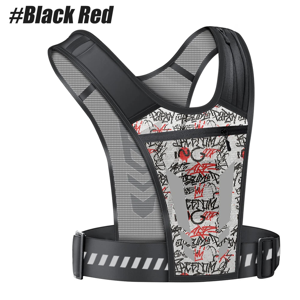 Reflective vest for running, walking, exercising, general training, for men and women, 01 piece with adjustable strap and pocket for keys, cell phone and compartment for water bottle.