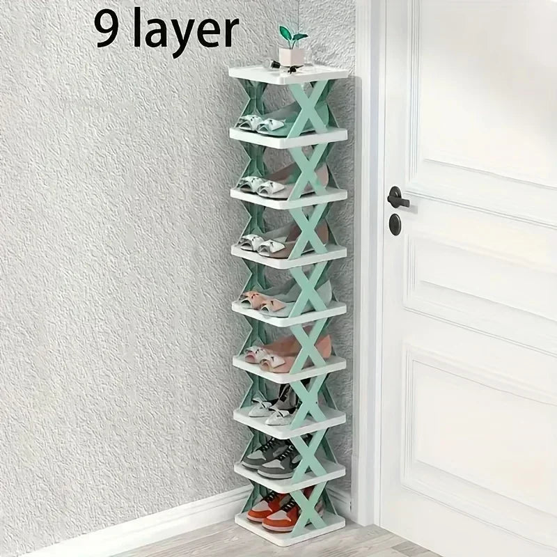 1 multi-layer plastic shoe rack, foldable and removable, suitable for bedrooms, saves space and decorates the room with simplicity and good taste.