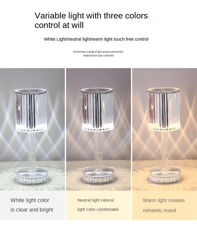 LumiGem: Elegant LED Crystal Table Lamp with Decorative Night Projection