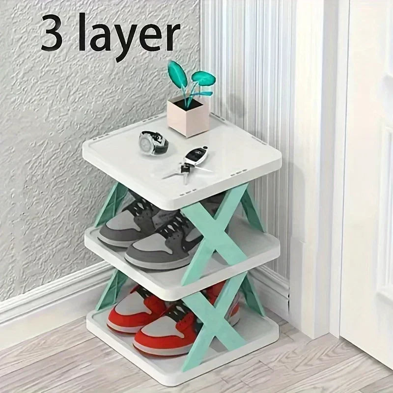 1 multi-layer plastic shoe rack, foldable and removable, suitable for bedrooms, saves space and decorates the room with simplicity and good taste.