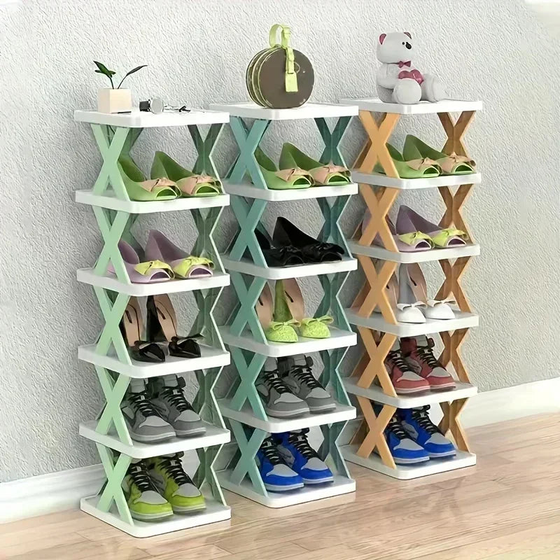 1 multi-layer plastic shoe rack, foldable and removable, suitable for bedrooms, saves space and decorates the room with simplicity and good taste.