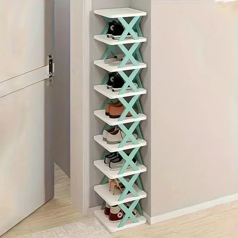 1 multi-layer plastic shoe rack, foldable and removable, suitable for bedrooms, saves space and decorates the room with simplicity and good taste.