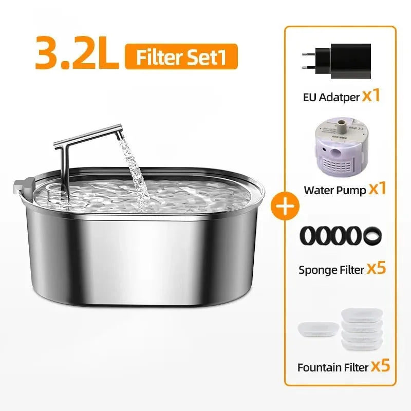 ROJECO Premium Stainless Steel Pet Water Fountain – Automatic Drinking Dispenser for Cats & Dogs
