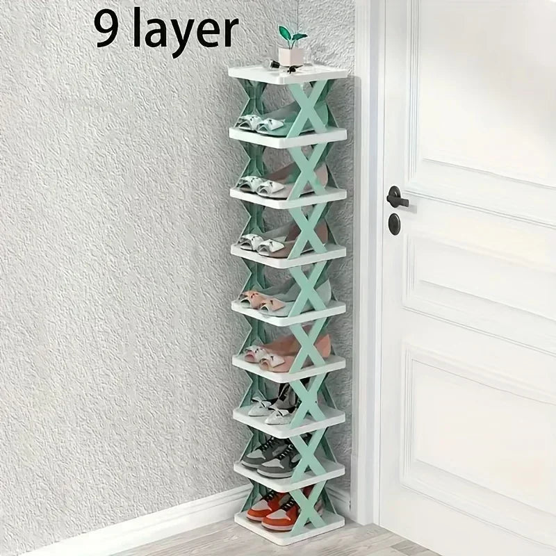 1 multi-layer plastic shoe rack, foldable and removable, suitable for bedrooms, saves space and decorates the room with simplicity and good taste.