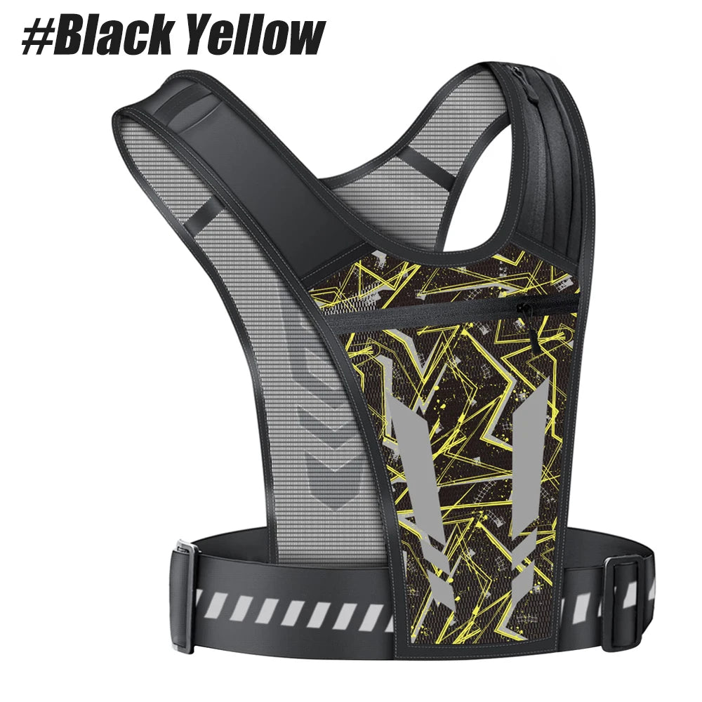 Reflective vest for running, walking, exercising, general training, for men and women, 01 piece with adjustable strap and pocket for keys, cell phone and compartment for water bottle.