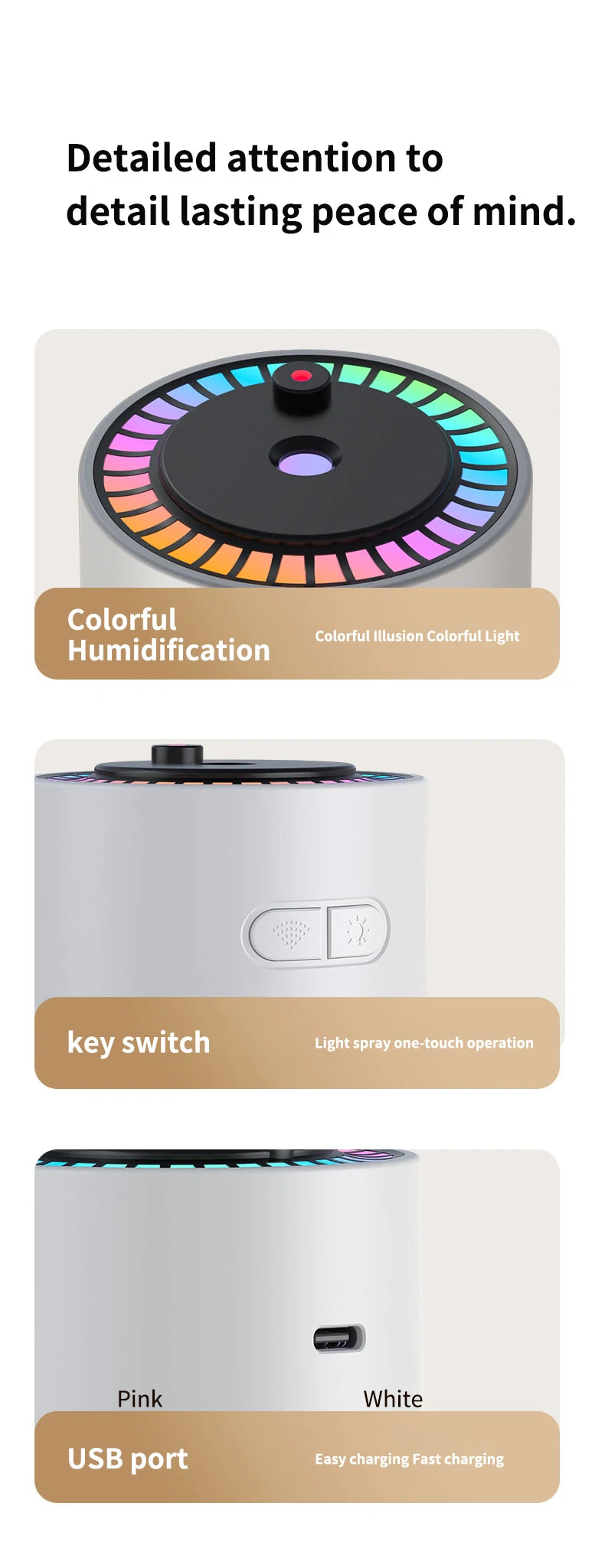 AirGlow Rotating Humidifier with LED Ambience & USB Port
