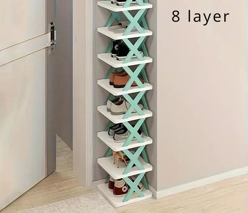 1 multi-layer plastic shoe rack, foldable and removable, suitable for bedrooms, saves space and decorates the room with simplicity and good taste.