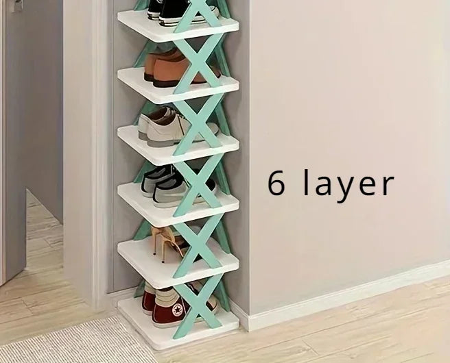 1 multi-layer plastic shoe rack, foldable and removable, suitable for bedrooms, saves space and decorates the room with simplicity and good taste.