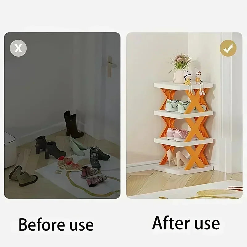 1 multi-layer plastic shoe rack, foldable and removable, suitable for bedrooms, saves space and decorates the room with simplicity and good taste.