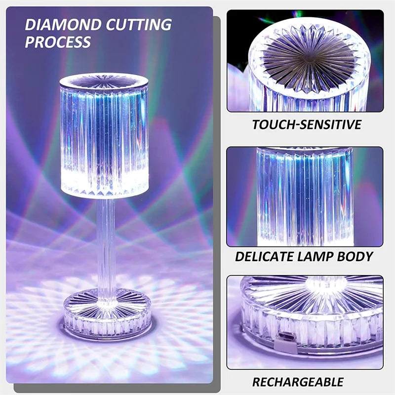 LumiGem: Elegant LED Crystal Table Lamp with Decorative Night Projection