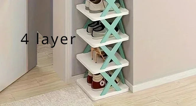 1 multi-layer plastic shoe rack, foldable and removable, suitable for bedrooms, saves space and decorates the room with simplicity and good taste.