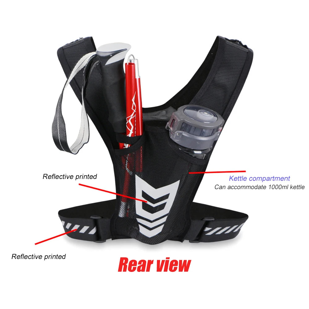 Reflective vest for running, walking, exercising, general training, for men and women, 01 piece with adjustable strap and pocket for keys, cell phone and compartment for water bottle.