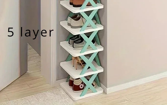 1 multi-layer plastic shoe rack, foldable and removable, suitable for bedrooms, saves space and decorates the room with simplicity and good taste.