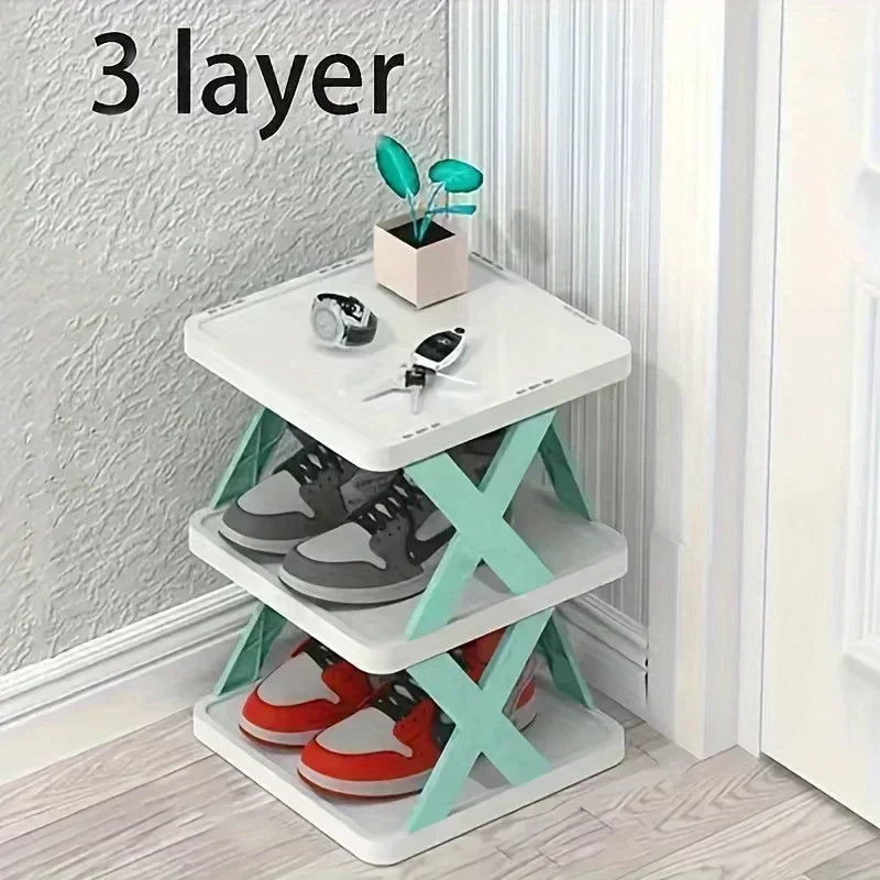 1 multi-layer plastic shoe rack, foldable and removable, suitable for bedrooms, saves space and decorates the room with simplicity and good taste.