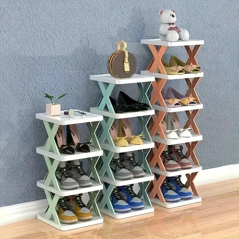 1 multi-layer plastic shoe rack, foldable and removable, suitable for bedrooms, saves space and decorates the room with simplicity and good taste.