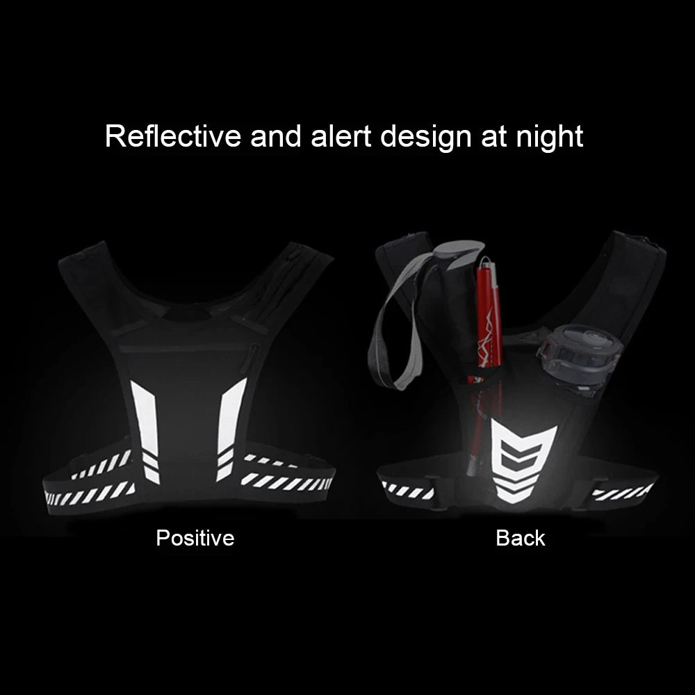 Reflective vest for running, walking, exercising, general training, for men and women, 01 piece with adjustable strap and pocket for keys, cell phone and compartment for water bottle.