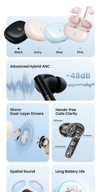 Edifier X5 Pro – Bluetooth Earbuds with 48dB ANC, Powerful Sound, 48h Battery Life, IP55 and Low Latency for Gaming
