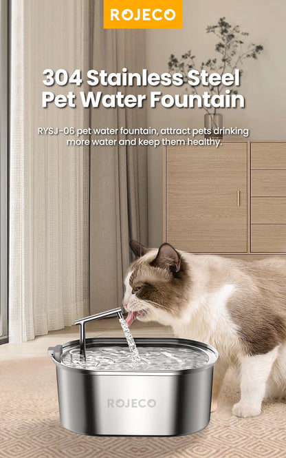 ROJECO Premium Stainless Steel Pet Water Fountain – Automatic Drinking Dispenser for Cats & Dogs