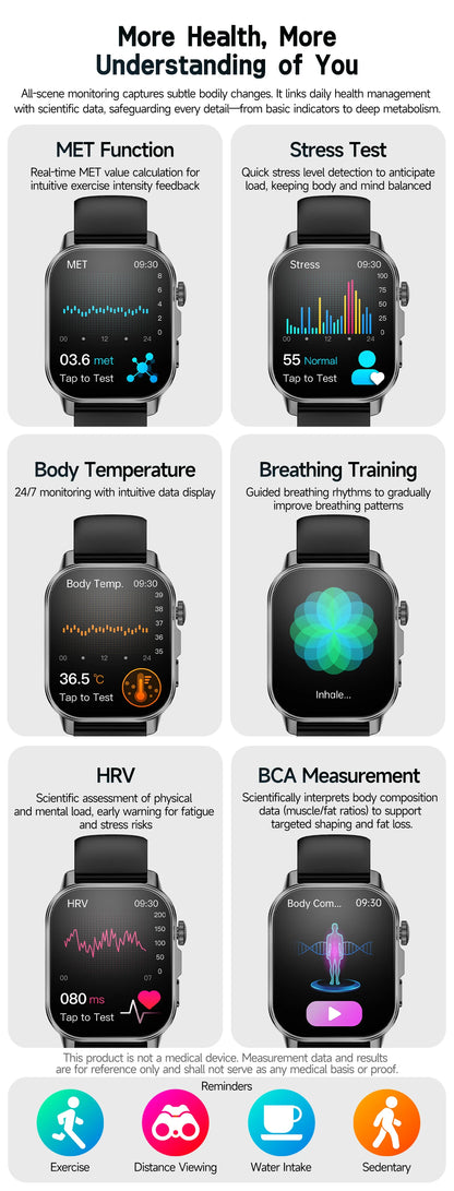 2026 Pro Health Smart Watch – ECG, PPG & Blood Pressure Monitor, Body Analysis, Lipid & Uric Acid Tracker, Unisex Fitness Smartwatch