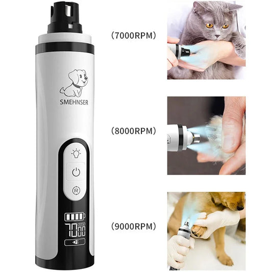 USB Rechargeable Pet Nail Trimmer with LED Light – Electric Nail Grinder for Cats & Dogs