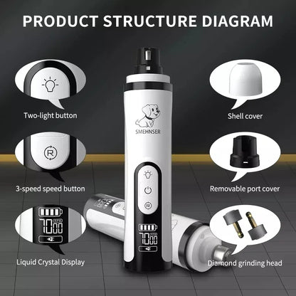 USB Rechargeable Pet Nail Trimmer with LED Light – Electric Nail Grinder for Cats & Dogs
