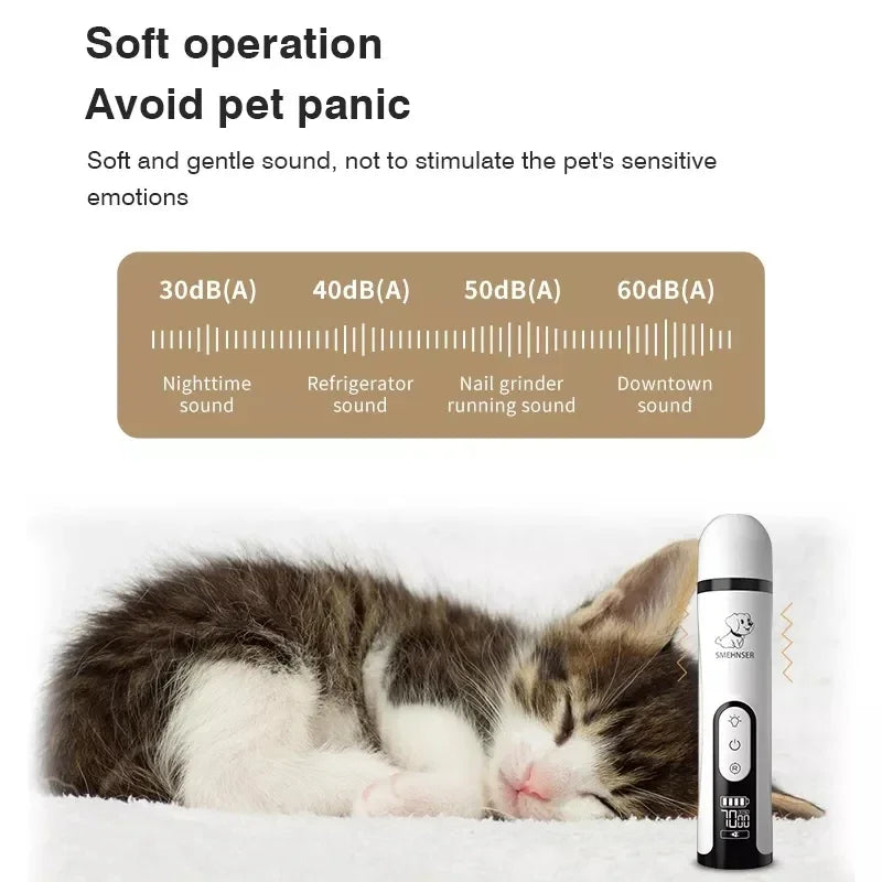 USB Rechargeable Pet Nail Trimmer with LED Light – Electric Nail Grinder for Cats & Dogs