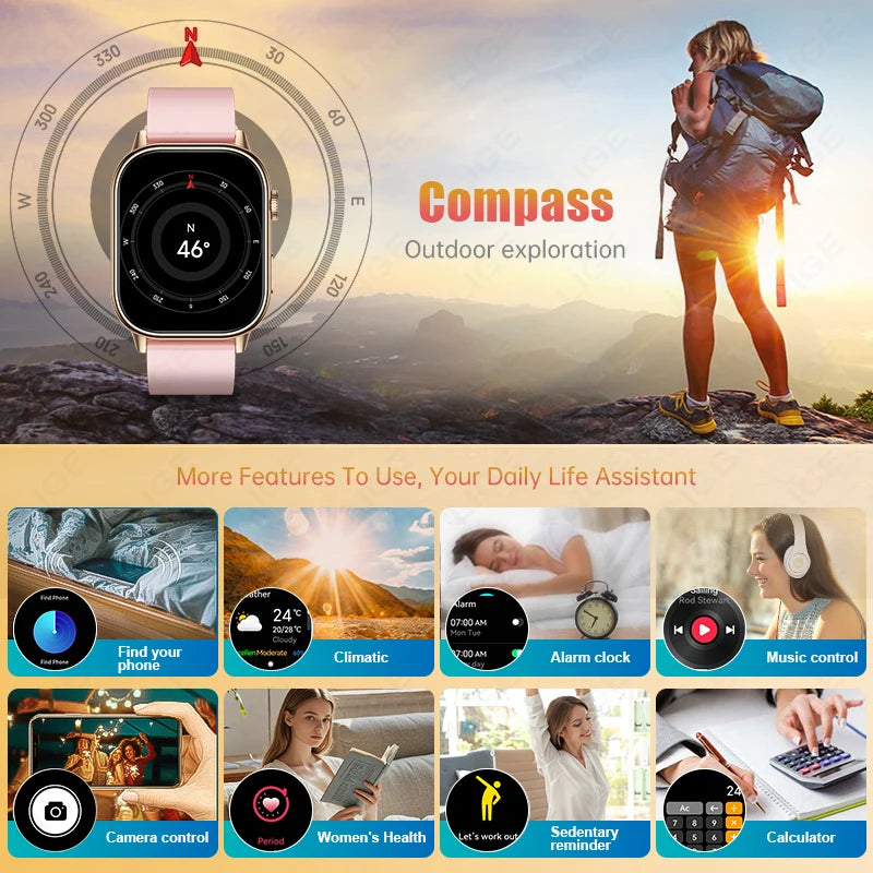 LIGE 2026 Unisex GPS Smart Watch – 2.01" HD Touchscreen, Bluetooth Calling, Fitness & Heart Rate Tracker, IP68 Waterproof for Android/iOS