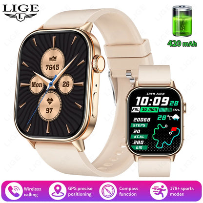 LIGE 2026 Unisex GPS Smart Watch – 2.01" HD Touchscreen, Bluetooth Calling, Fitness & Heart Rate Tracker, IP68 Waterproof for Android/iOS
