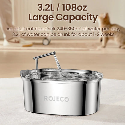ROJECO Premium Stainless Steel Pet Water Fountain – Automatic Drinking Dispenser for Cats & Dogs