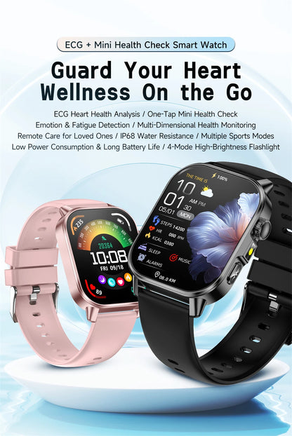 2026 Advanced ECG Smartwatch with Bluetooth Call – Uric Acid & Lipid Health Monitor, 2.01" Screen, Built-in Flashlight, Unisex Fitness Watch
