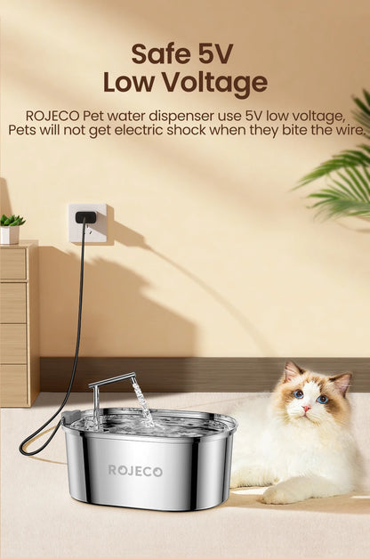 ROJECO Premium Stainless Steel Pet Water Fountain – Automatic Drinking Dispenser for Cats & Dogs