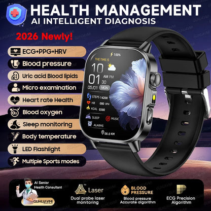 2026 Pro Health Smart Watch – ECG, PPG & Blood Pressure Monitor, Body Analysis, Lipid & Uric Acid Tracker, Unisex Fitness Smartwatch