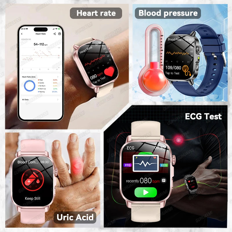 2026 Pro Health Smart Watch – ECG, PPG & Blood Pressure Monitor, Body Analysis, Lipid & Uric Acid Tracker, Unisex Fitness Smartwatch