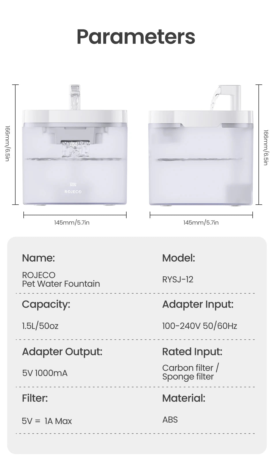 ROJECO Automatic Pet Water Fountain with Recirculating Filter – Smart Drinking Station for Cats & Dogs
