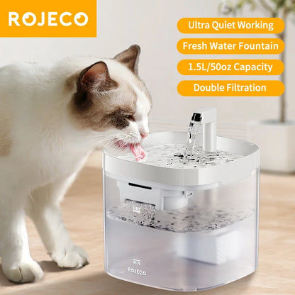 ROJECO Automatic Pet Water Fountain with Recirculating Filter – Smart Drinking Station for Cats & Dogs