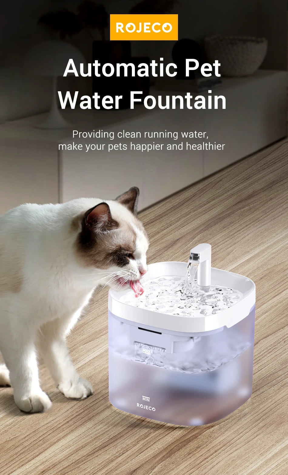 ROJECO Automatic Pet Water Fountain with Recirculating Filter – Smart Drinking Station for Cats & Dogs
