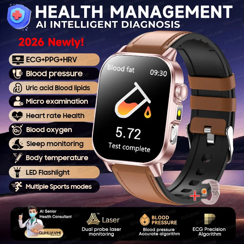 2026 Pro Health Smart Watch – ECG, PPG & Blood Pressure Monitor, Body Analysis, Lipid & Uric Acid Tracker, Unisex Fitness Smartwatch
