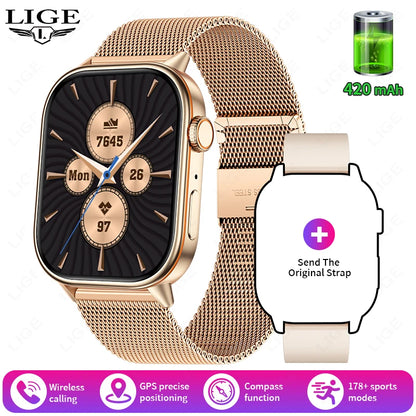LIGE 2026 Unisex GPS Smart Watch – 2.01" HD Touchscreen, Bluetooth Calling, Fitness & Heart Rate Tracker, IP68 Waterproof for Android/iOS