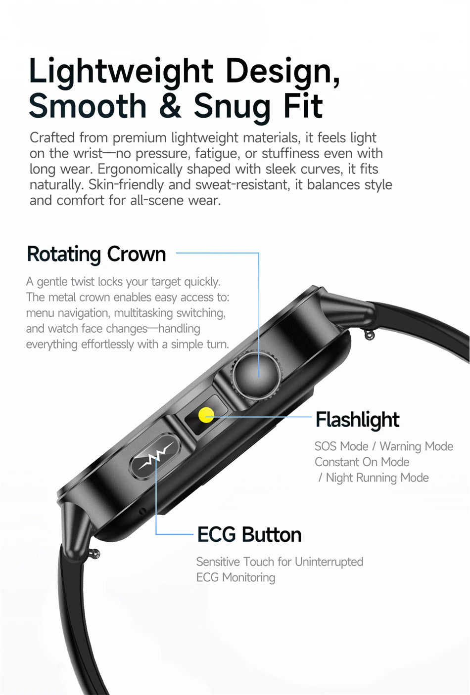 2026 Advanced ECG Smartwatch with Bluetooth Call – Uric Acid & Lipid Health Monitor, 2.01" Screen, Built-in Flashlight, Unisex Fitness Watch