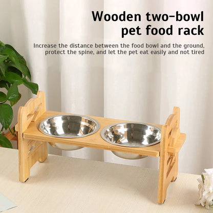 PawsBalance Adjustable Bamboo Feeder with Stainless Bowls