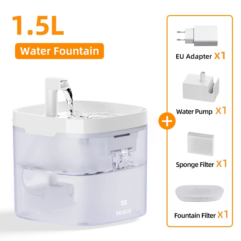 ROJECO Automatic Pet Water Fountain with Recirculating Filter – Smart Drinking Station for Cats & Dogs