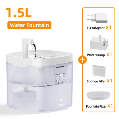 ROJECO Automatic Pet Water Fountain with Recirculating Filter – Smart Drinking Station for Cats & Dogs
