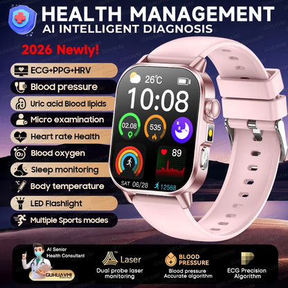 2026 Pro Health Smart Watch – ECG, PPG & Blood Pressure Monitor, Body Analysis, Lipid & Uric Acid Tracker, Unisex Fitness Smartwatch
