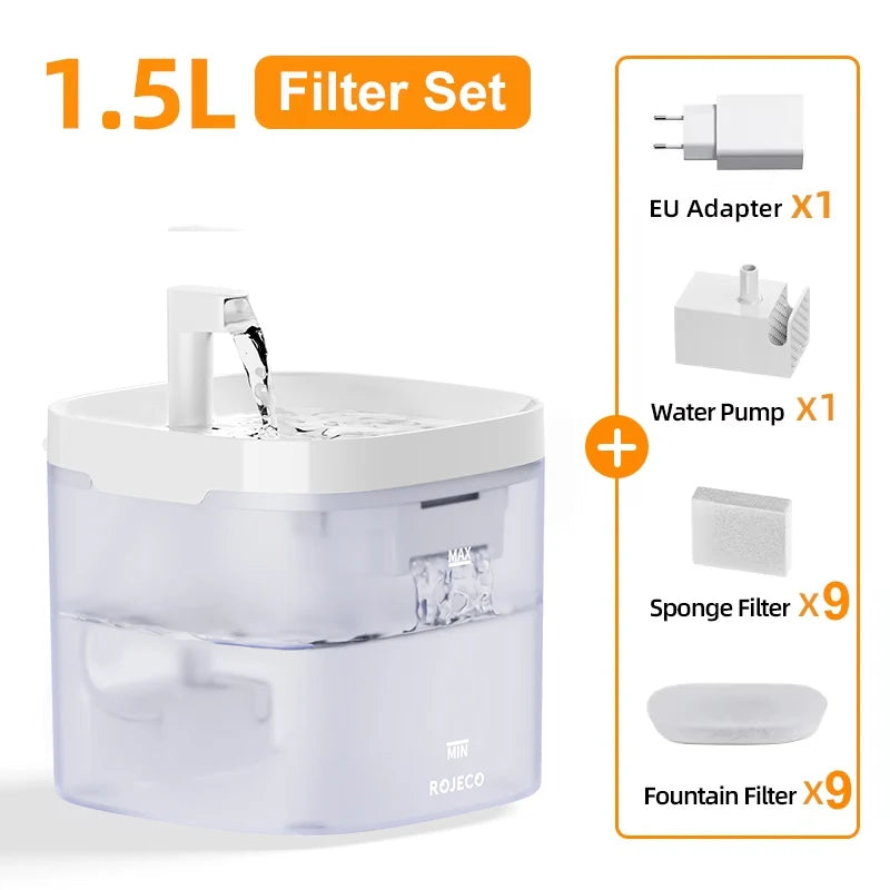 ROJECO Automatic Pet Water Fountain with Recirculating Filter – Smart Drinking Station for Cats & Dogs