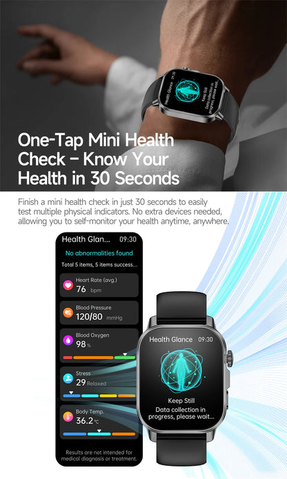 2026 Advanced ECG Smartwatch with Bluetooth Call – Uric Acid & Lipid Health Monitor, 2.01" Screen, Built-in Flashlight, Unisex Fitness Watch
