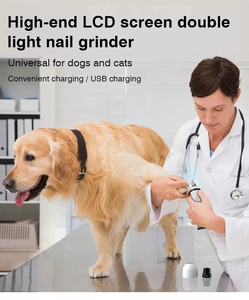 USB Rechargeable Pet Nail Trimmer with LED Light – Electric Nail Grinder for Cats & Dogs