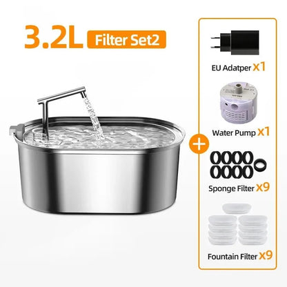 ROJECO Premium Stainless Steel Pet Water Fountain – Automatic Drinking Dispenser for Cats & Dogs