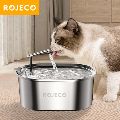 ROJECO Premium Stainless Steel Pet Water Fountain – Automatic Drinking Dispenser for Cats & Dogs