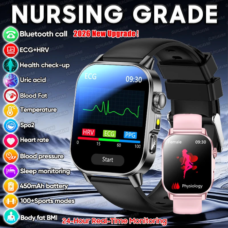 2026 Pro Health Smart Watch – ECG, PPG & Blood Pressure Monitor, Body Analysis, Lipid & Uric Acid Tracker, Unisex Fitness Smartwatch