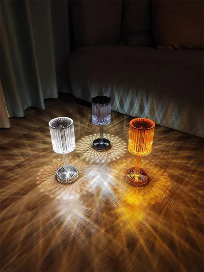 LumiGem : Lampe de table LED en cristal élégante avec projection nocturne décorative